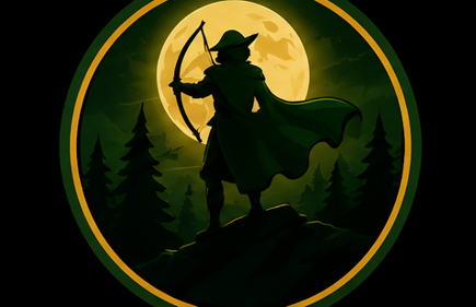 Hood silhouette aiming under a gold moon